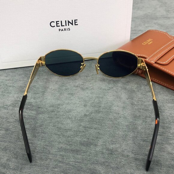 Celine Triomphe Gold Metal Oval Sunglasses - Picture 4 of 6